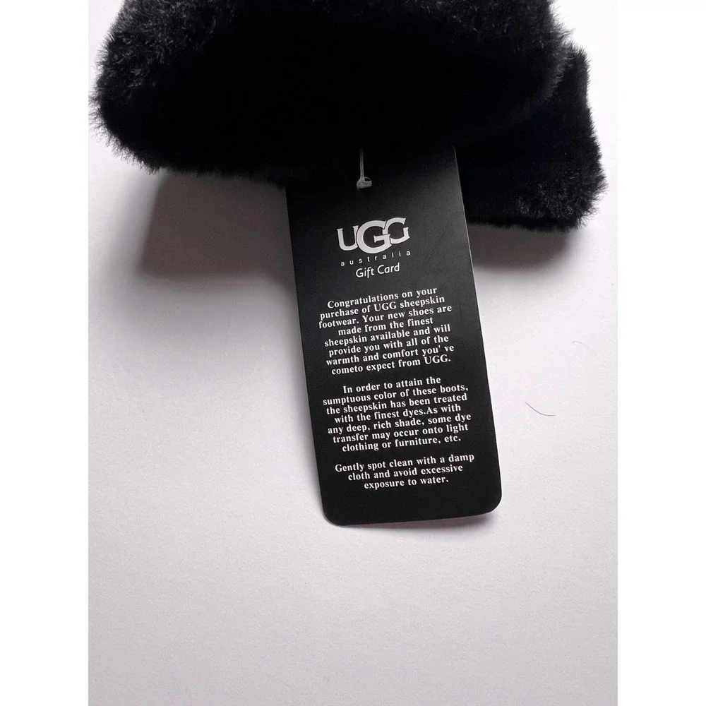 UGG Gloves Womens OS Black Faux Fur Trim Touchscreen Compatible Logo Winter